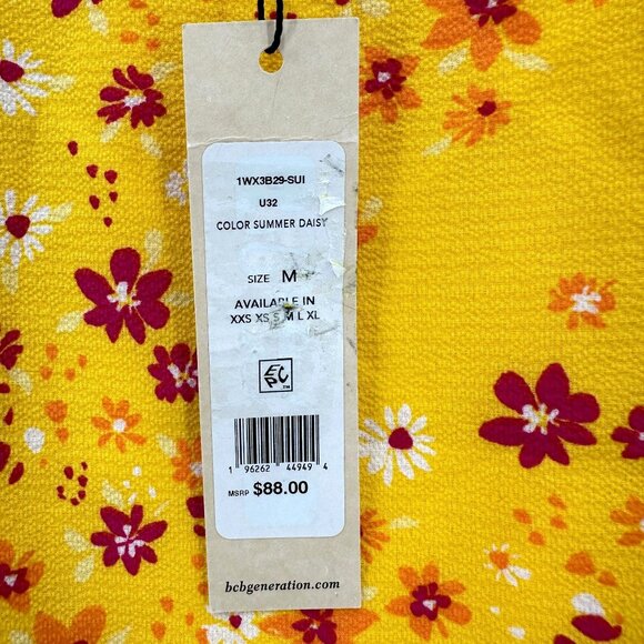 BCBGeneration Midi Skirt Womens Size M Yellow Summer Daisy Floral Slit Side NWT - Picture 11 of 11
